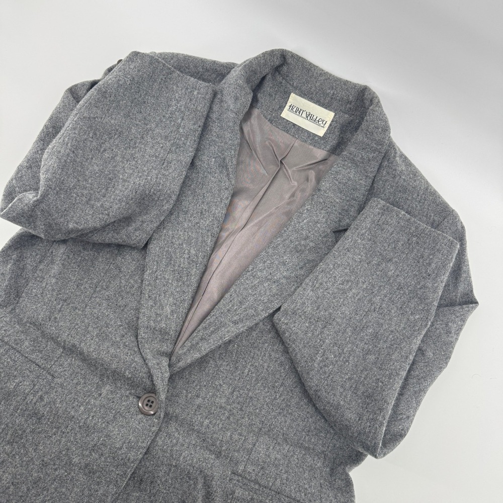 Vintage Hunt Valley Women's Wool Blazer Gray Size 14 Single Button Classic Fit - Picture 1 of 15